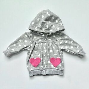 Baby Girl Zip-up Hoodie - Light Gray with Hearts Pattern